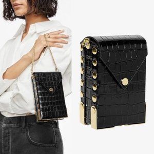Anine Bing Black Croc Yasmin Pouch